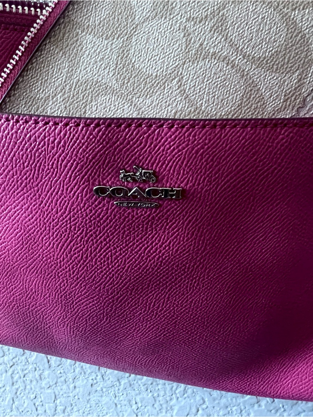 Coach F57788 Bright Fuschia/Saddle CRSGN LTH EW POP Crossbody w/matching wallet - Picture 6 of 16